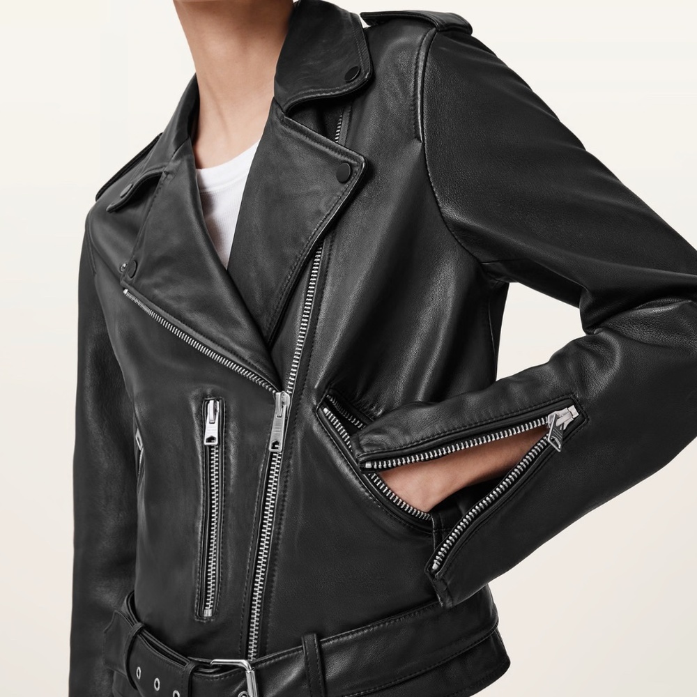 All Saints Black Leather Balfern Jacket - Picture 5 of 10